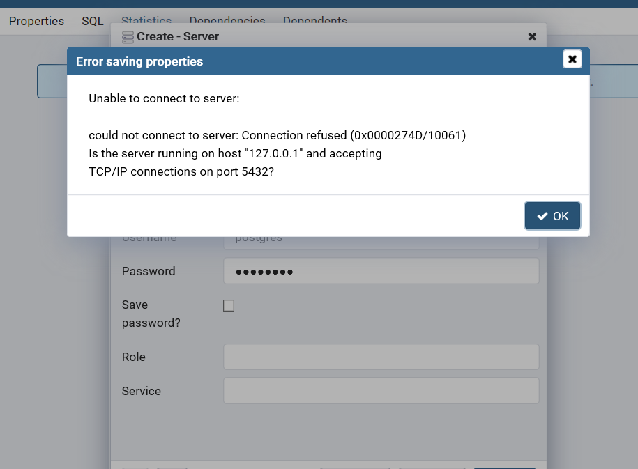 [SOLVED] Unable to connect to server: PgAdmin 4
