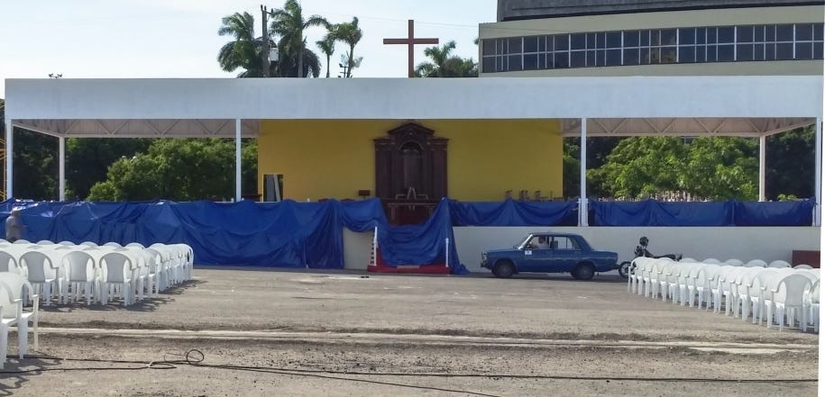 Altar being prepared for papal visit