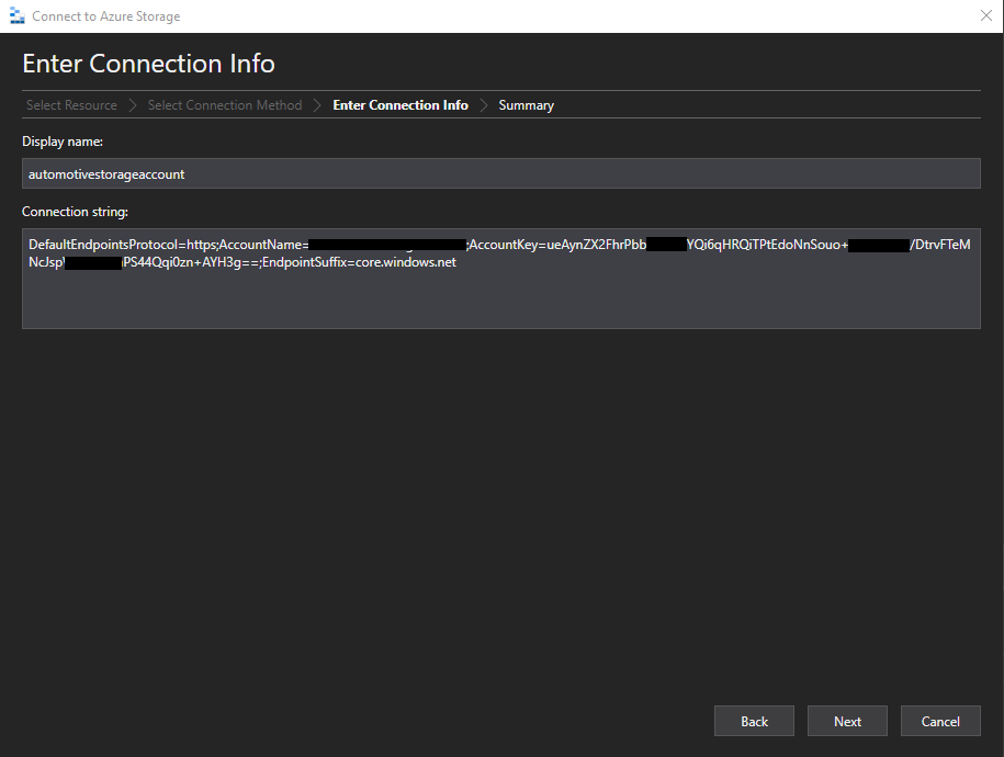 Enter Connection Info — Azure Storage Explorer