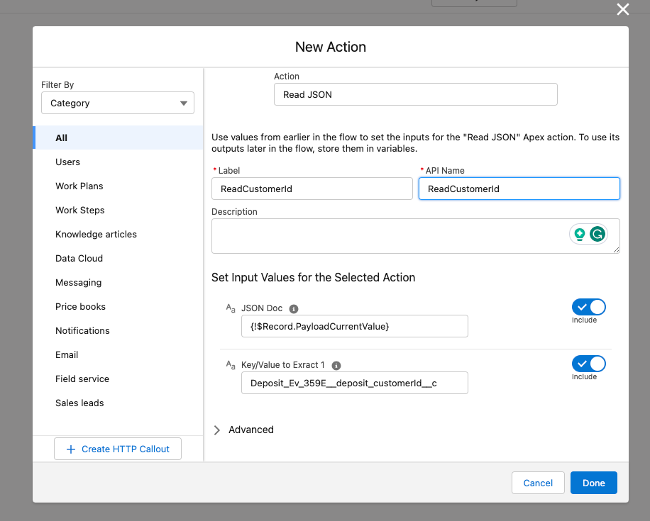 ReadJSONApexClass Create Screen in Salesforce