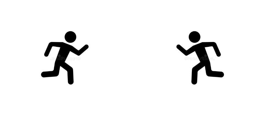Description: 2 characters: one is running from left to right and another is running right to left.