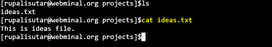 cat command used to print contents of ideas.txt file.