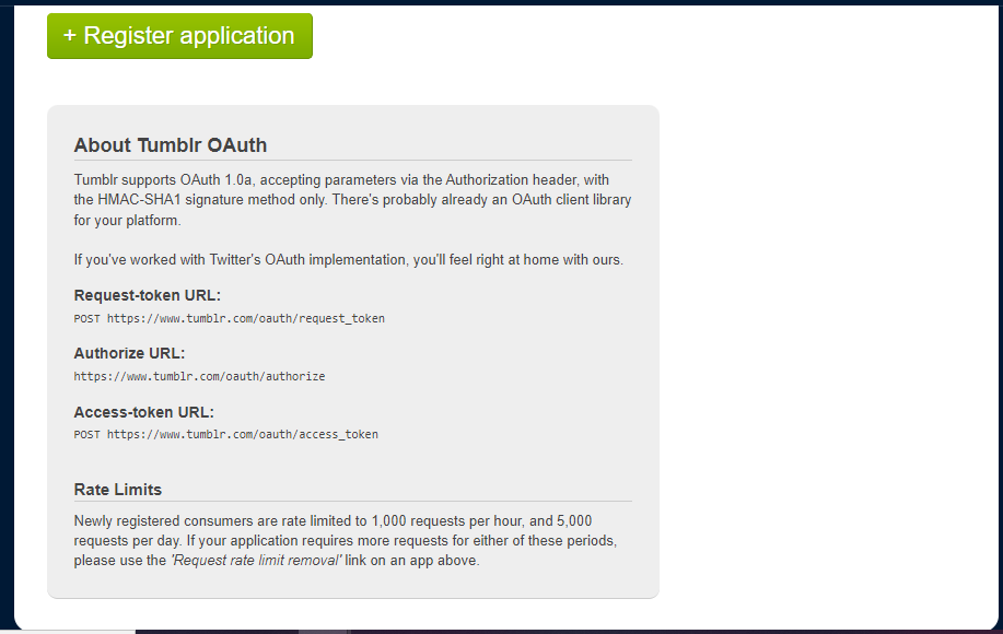 Register Application in Tumblr