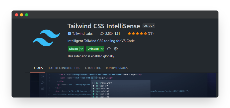 Tailwind CSS Intellesense