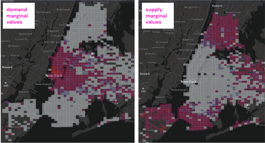 Diagram of New York with demand and supply marginal values highlighted