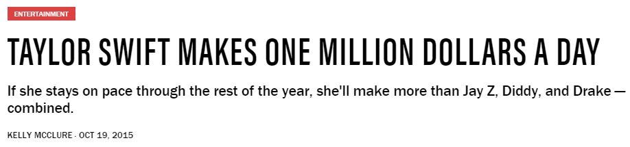 Taylor Swift $1 Million Made per day