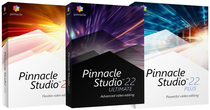 Image of the Pinnacle Studio 22 product range boxes.