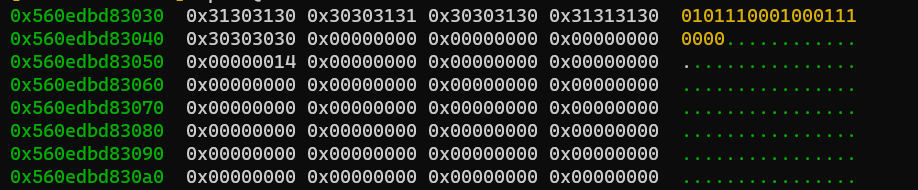 Output of the memory viewing function