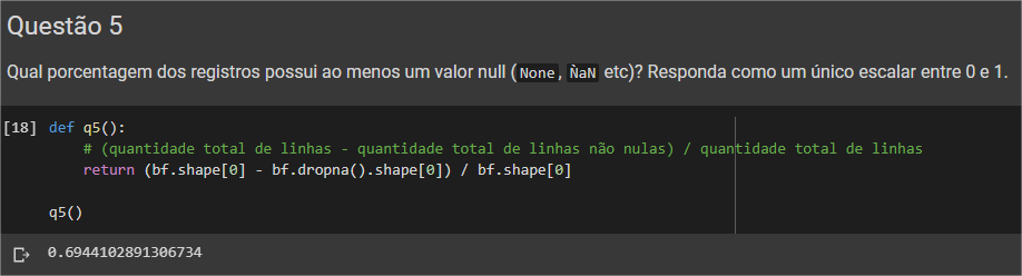 Qual porcentagem dos registros possui ao menos um valor null?