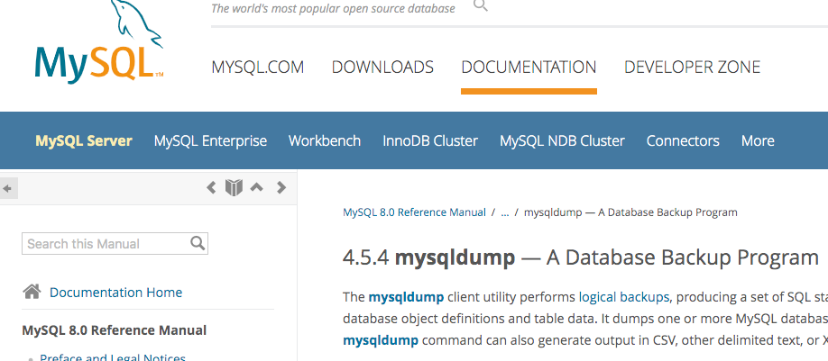 mysqldump client utility to backup databases