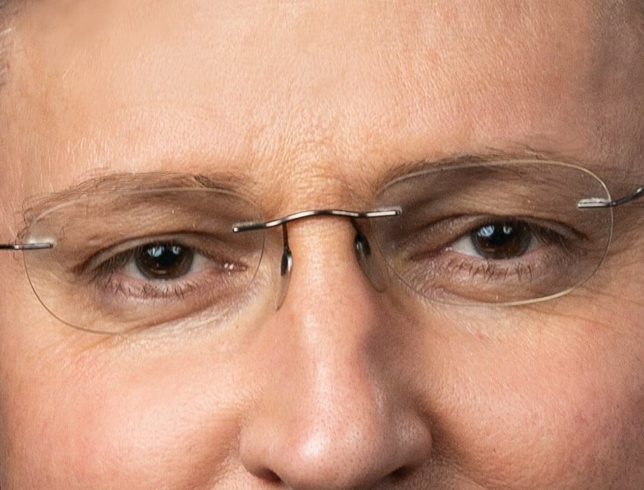 Close up on House Speaker Mike Johnson, just his eyes