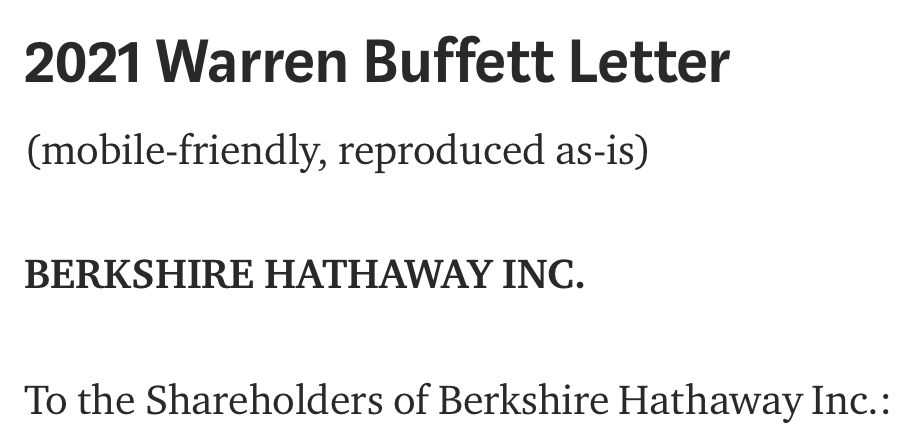 BERKSHIRE HATHAWAY INC. To the Shareholders of Berkshire Hathaway Inc.: