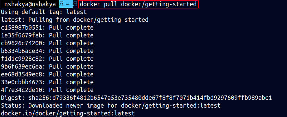 Output of pulling docker/getting-started image