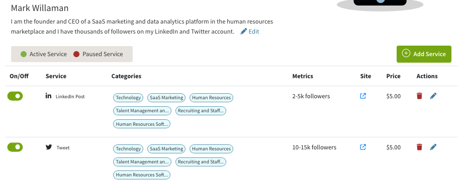 Services that I am offering in the Newsworthy.ai influencer marketplace: