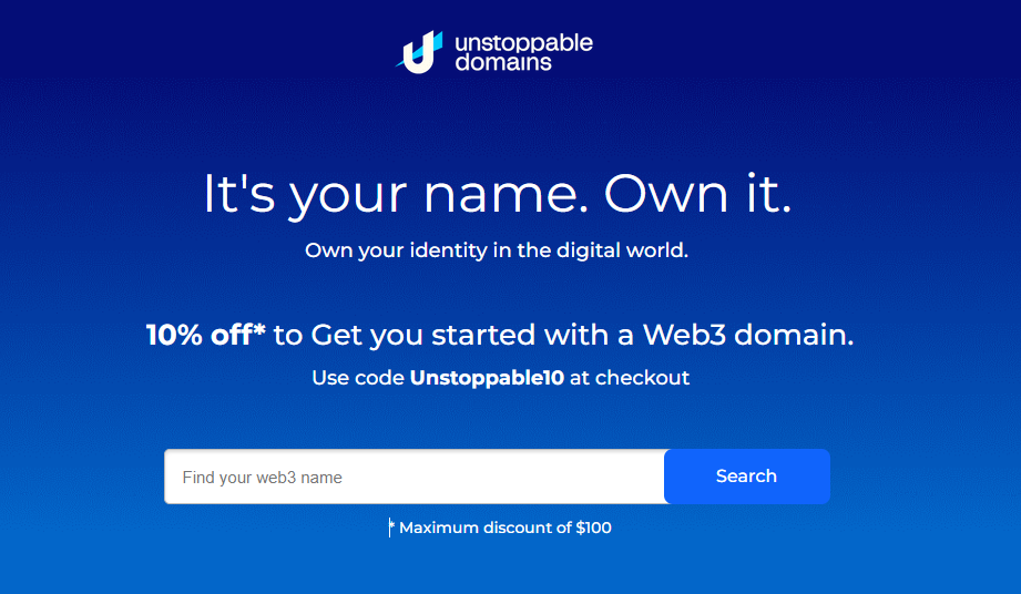 Unstoppable Domains $100 coupon