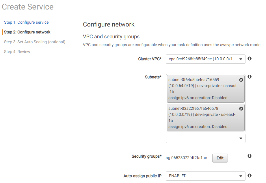 ECS — configure service with private subnets