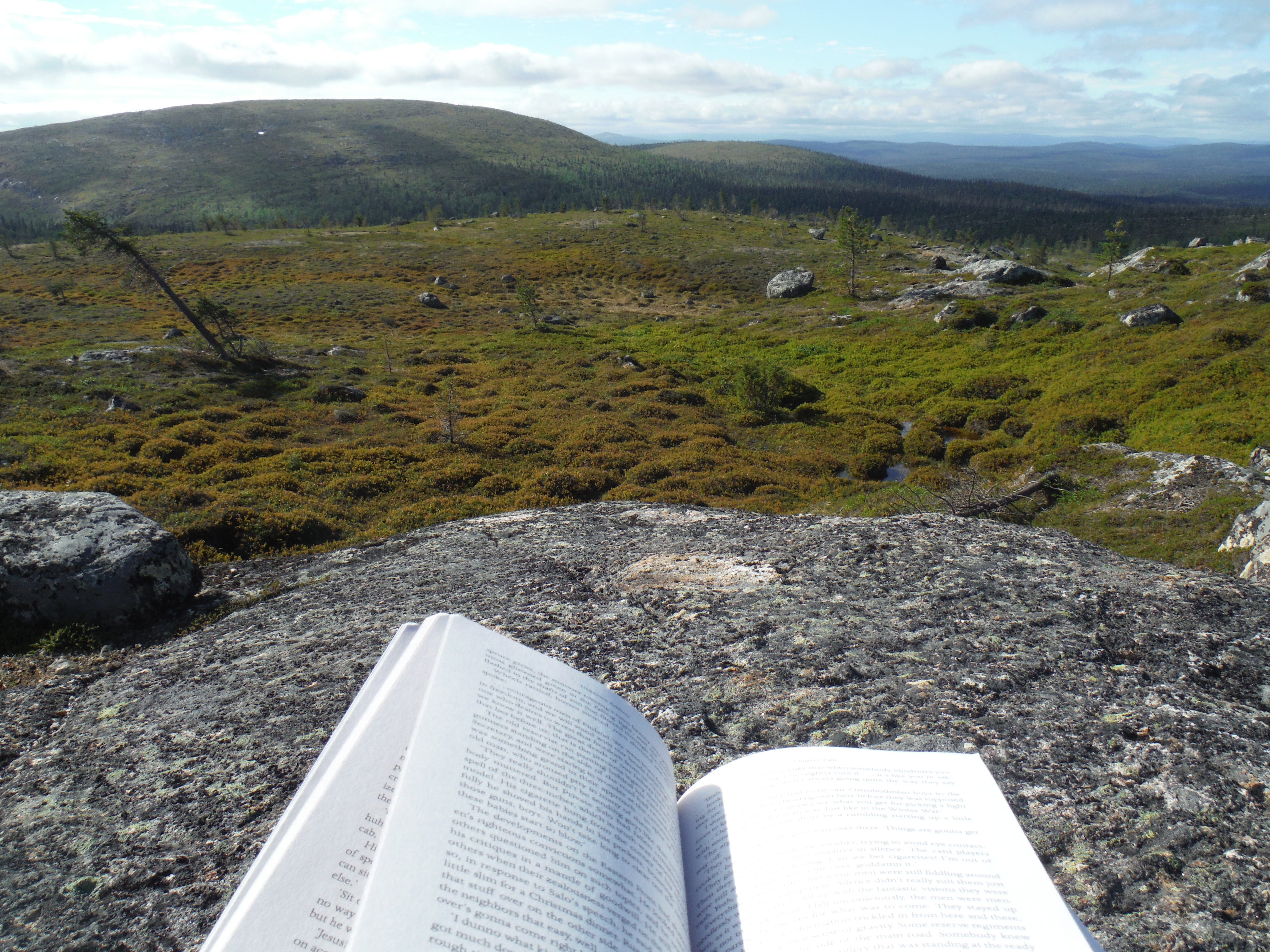 Reading atop my first fjäll peak at Tsarmitunturi