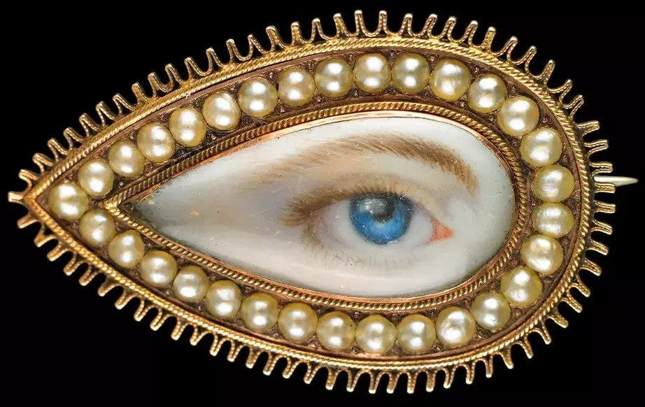 A “over’s eye brooch surrounded by pearls, from about 1790, at the Birmingham Museum of Art