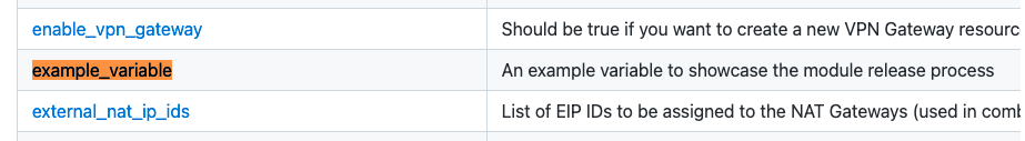 Short snippet form the autoganerated wiki document, showing the new Terrafrom variable