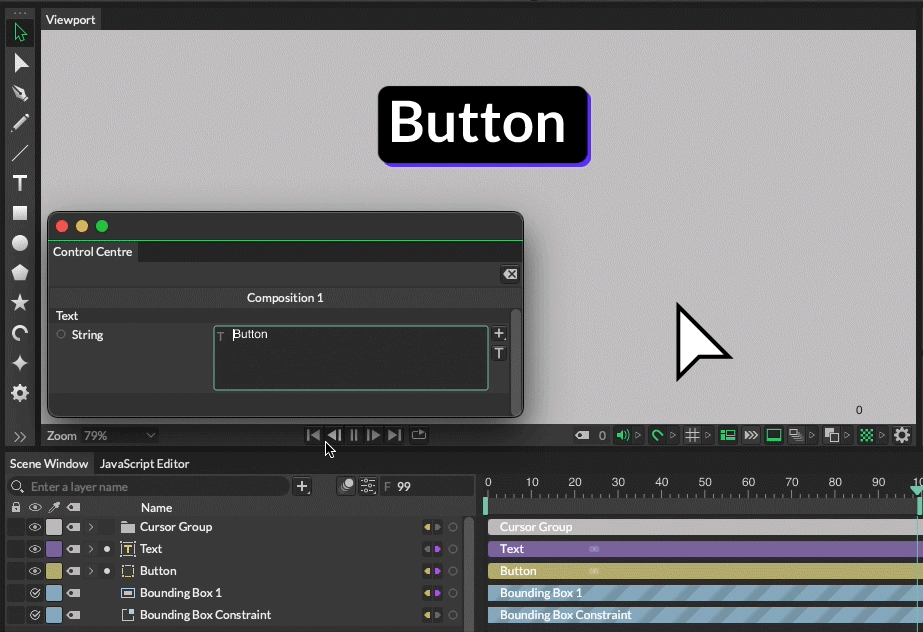 An animated cursor moves towards a button as it changes in size.