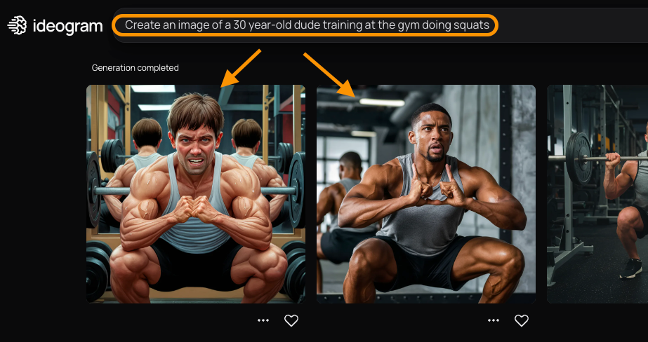 Ideogram AI images where a man is squatting at a gym