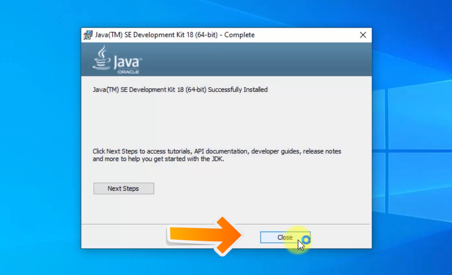 Java 18 installation completed