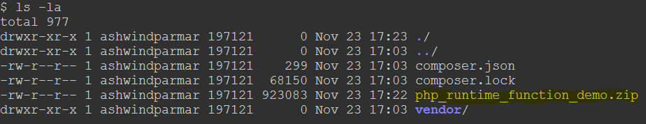 Creating zip file of lambda function with Runtime PHP