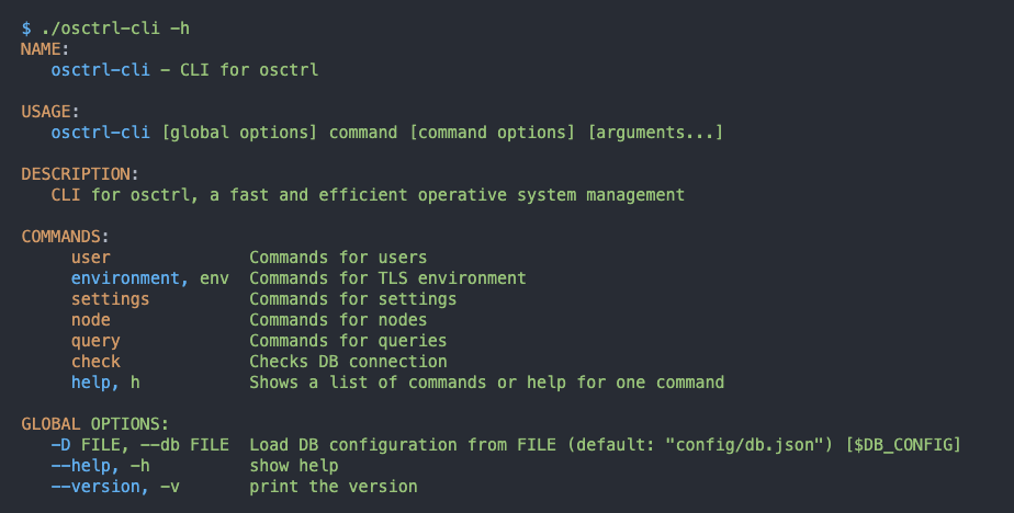 usage of osctrl-cli, the Command Line Interface component of osctrl