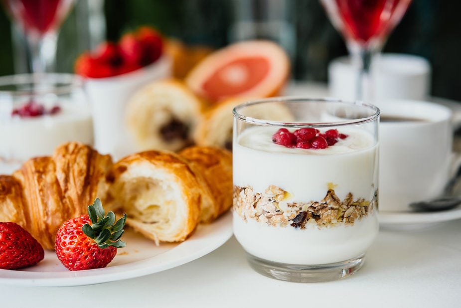 Parfait with some pastries. Plant foods
