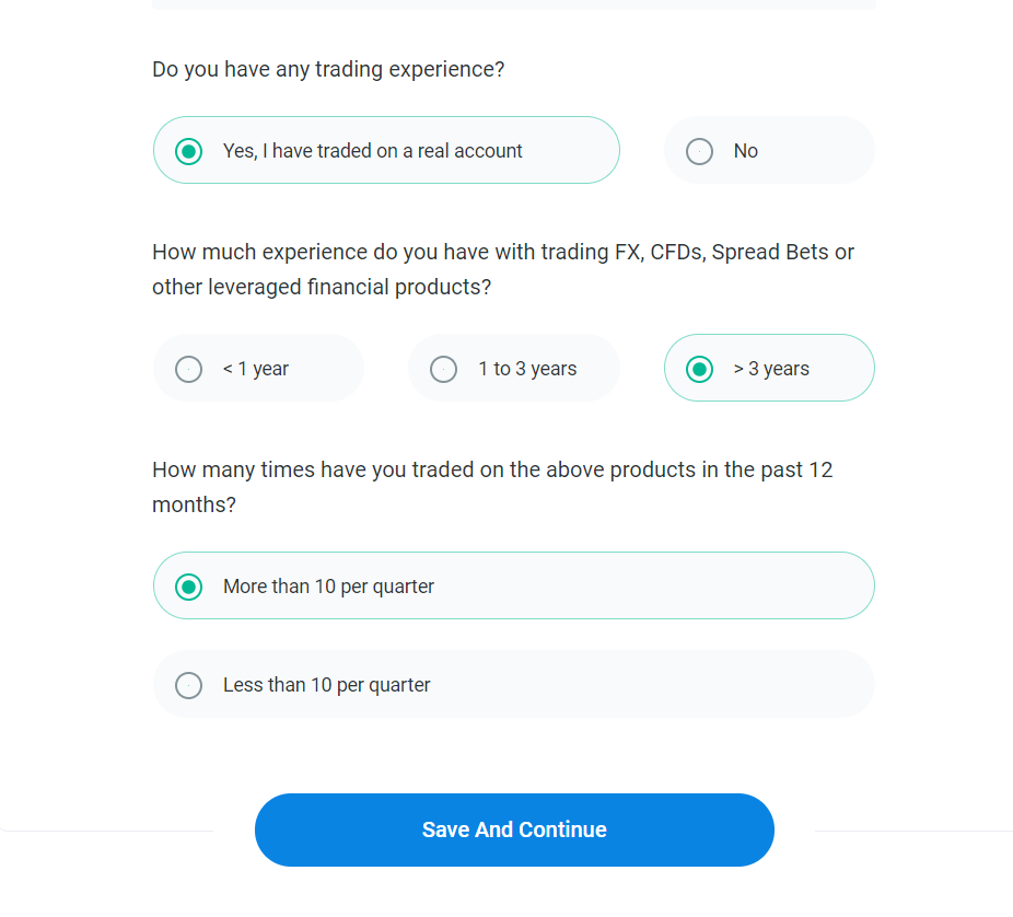 FxPro MT4 account setup. Questionnaire