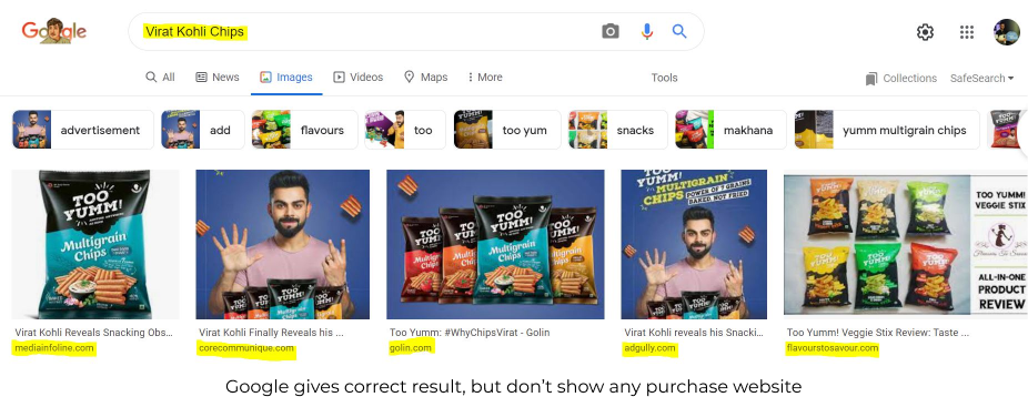 Screenshot of google search — Virat Kohli Chips