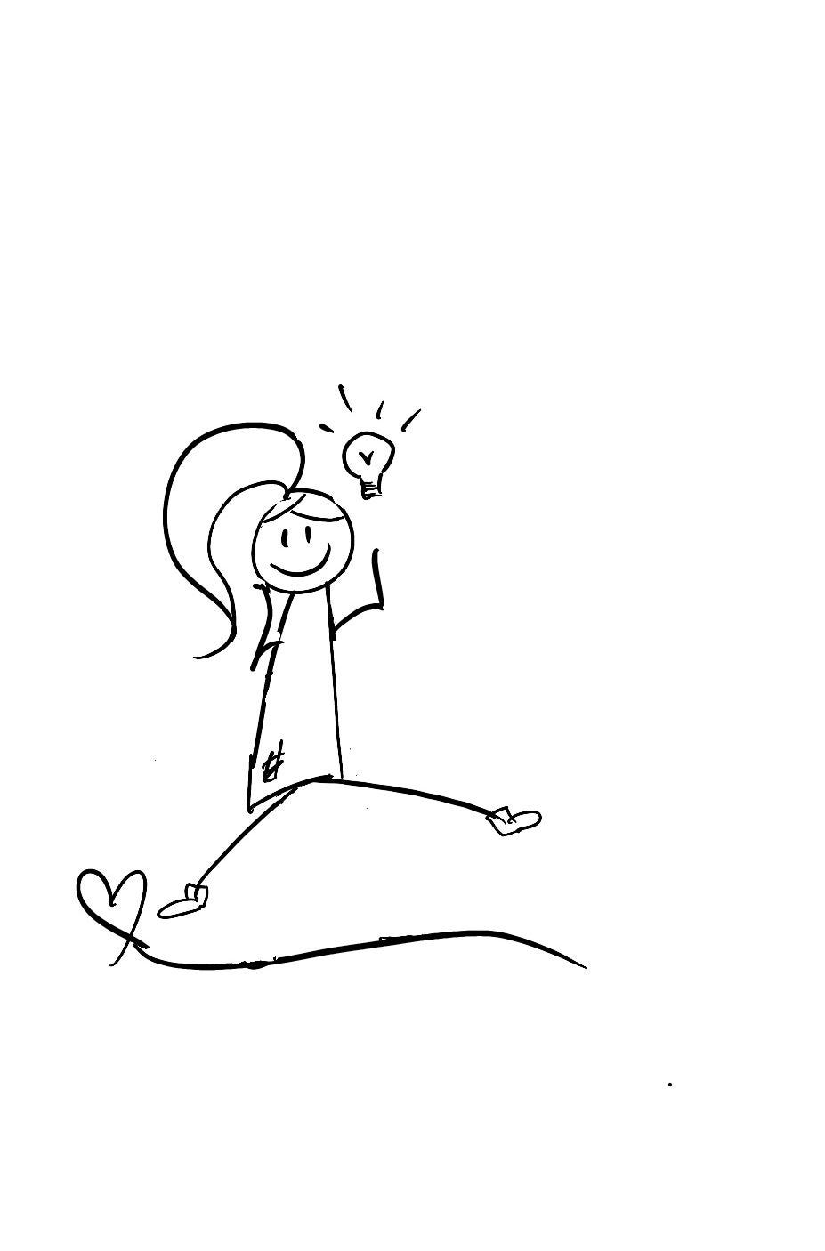 Stick figure Lilly is jumping up with joy with a lightbulb over her head