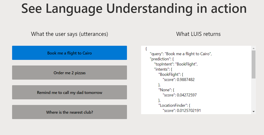 A practical example from the LUIS homepage.