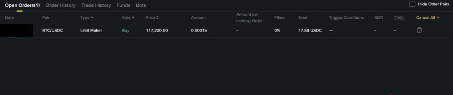 Open Orders Display Page
