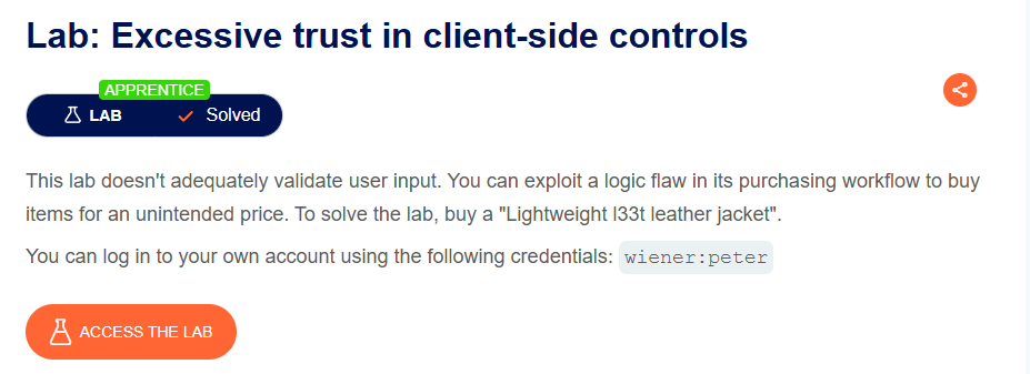 Lab: Excessive trust in client-side controls (Business logic vulnerabilities)#lab1