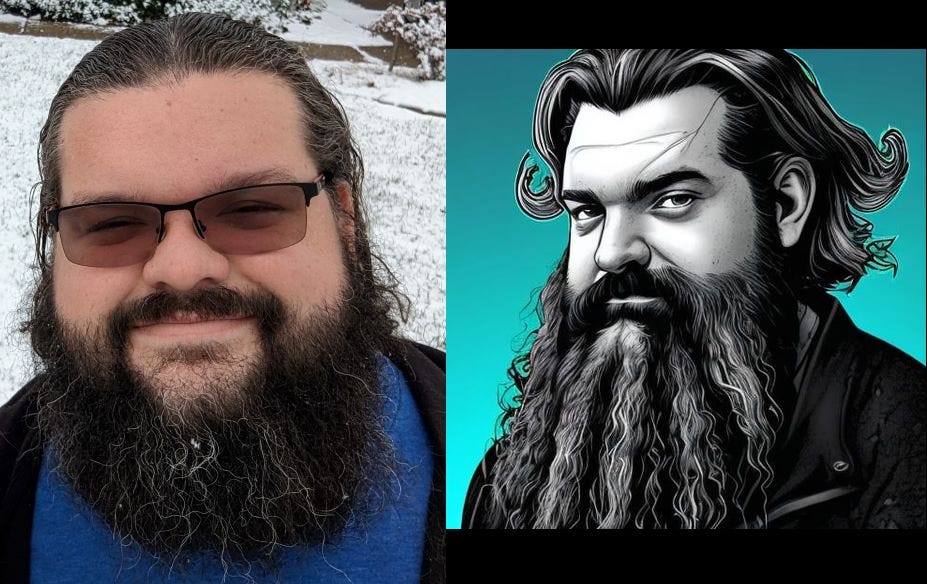 Side by side comparison of selfie of the author vs the generated headshot of the author.