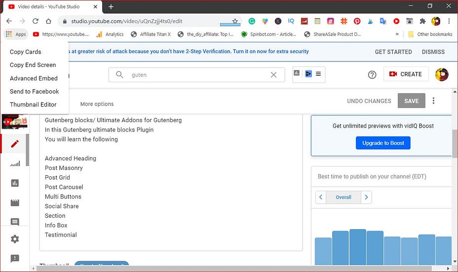 This Image contains inside a Video Detail in Youtube Studio for Gutenberg Ultimate Addon Blocks