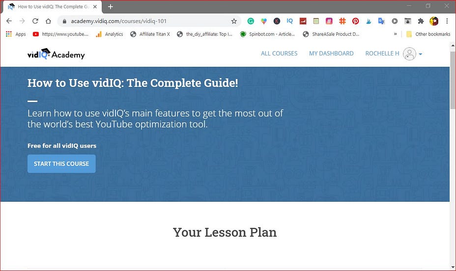 This Image Contains a Window Snip of VidIQ Academy