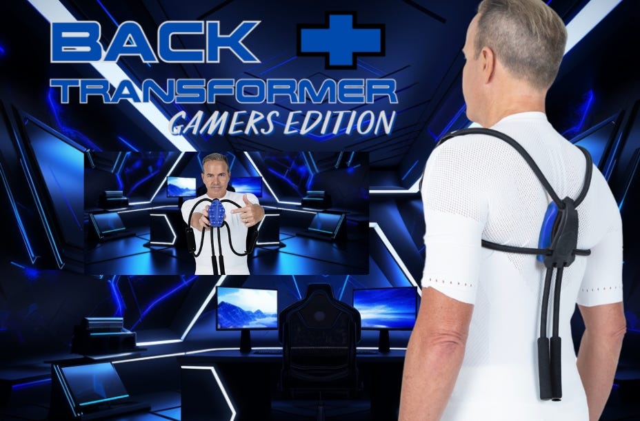 Portable gaming back support to reduce strain and boost energy during long sessions. Back transformer gamers edition.