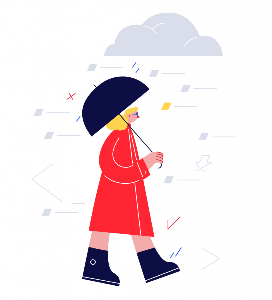 woman wearing red jacket in digital rain