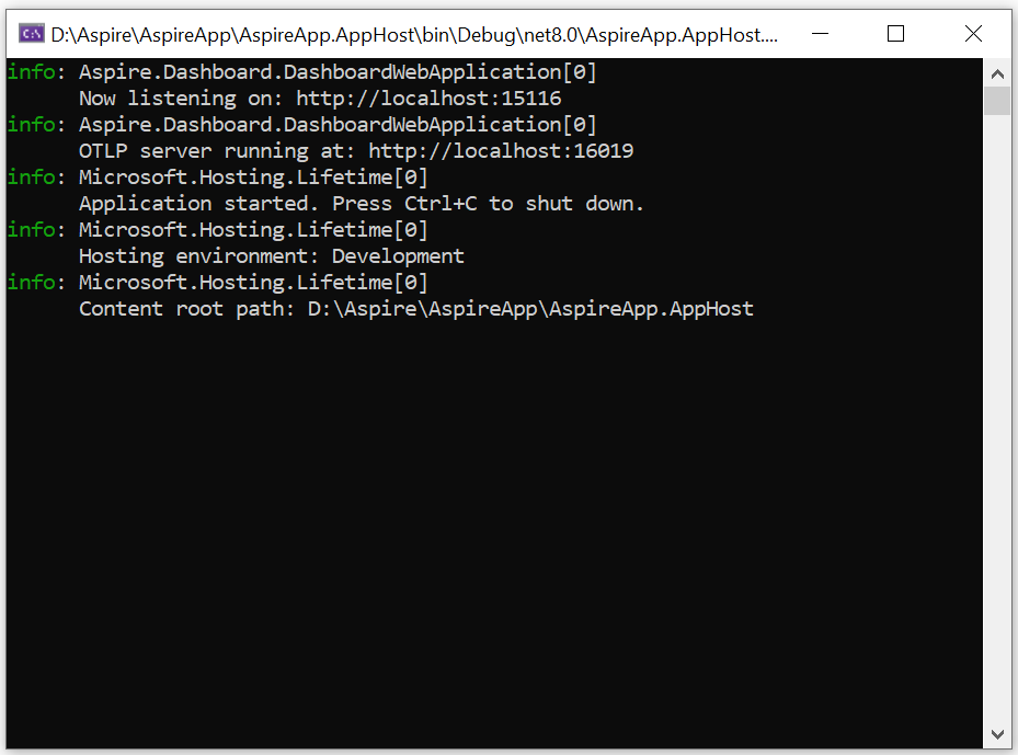 .NET Aspire terminal output