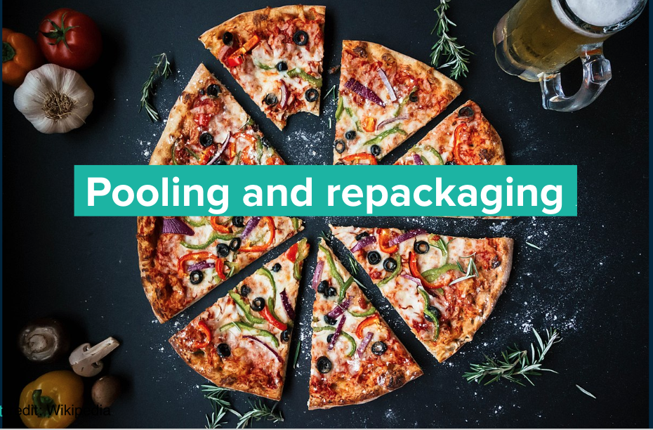 Pizza with words overlaid that say “Pooling and repackaging”