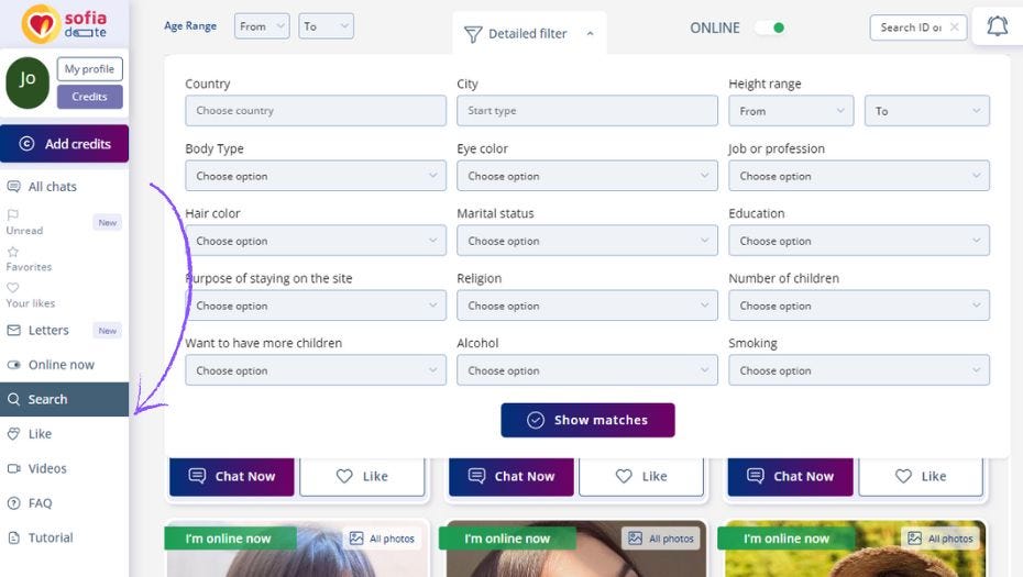 SofiaDate search