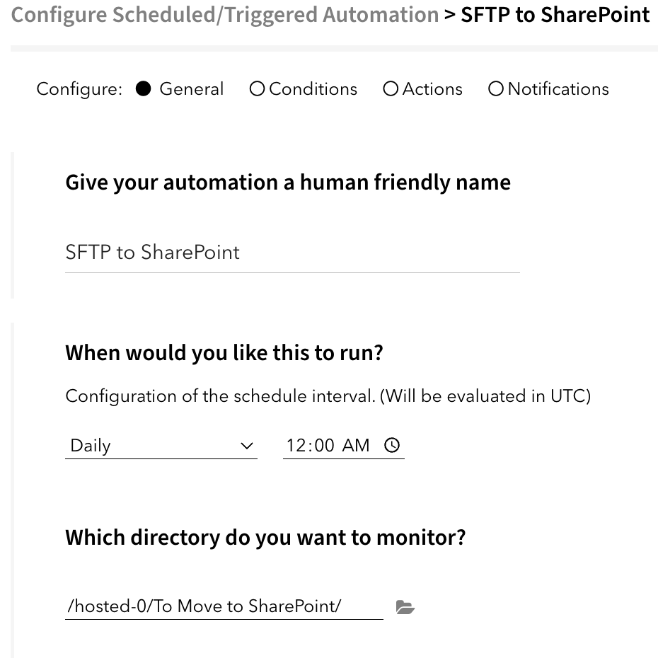 Setting up an SFTP to SharePoint automation in Couchdrop