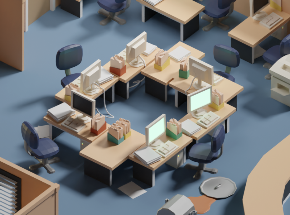 A 3D illustration of an office