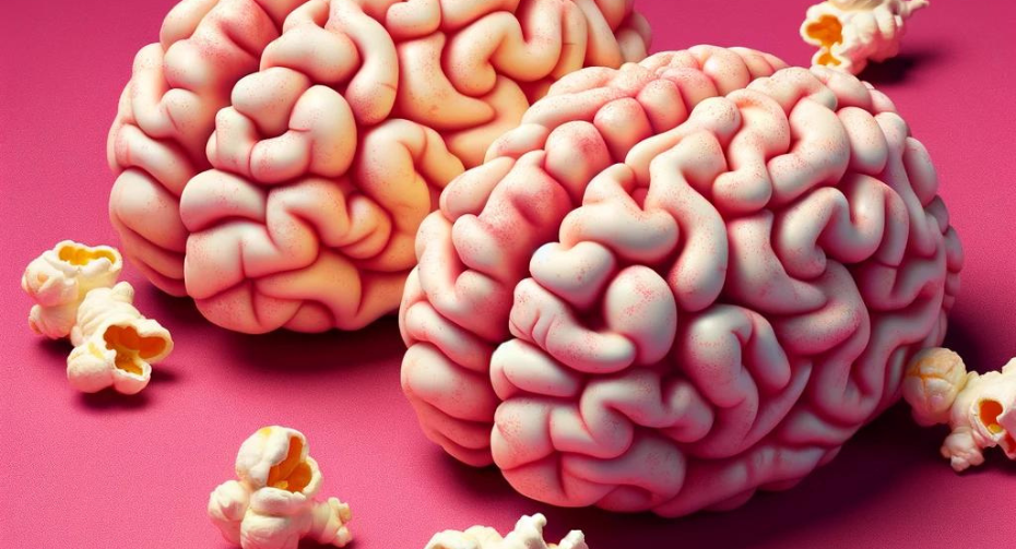 a few brains lying on a pink background, each resembling popcorn.