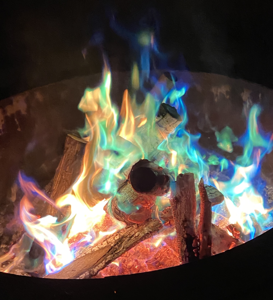 Chemically enhanced flames with a variety of colors as seen with normal color vision