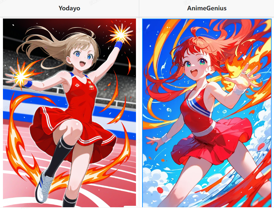 The comparison of generated images of Yodayo and AnimeGenius