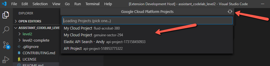 Google Cloud Platform Project Switcher pane