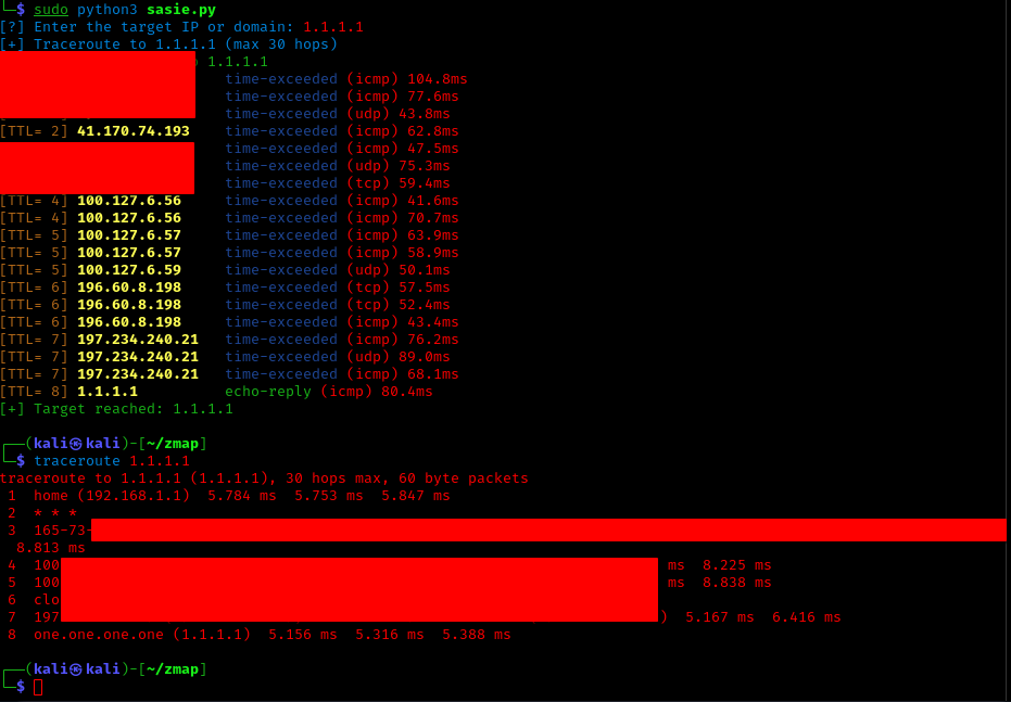 Fully visible traceroute with stalkroute